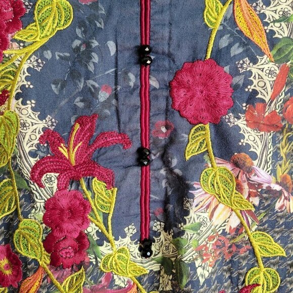 Ethnic By Outfitters Floral Printed & Embroidered Houndstooth Boho Tunic Kurta - Picture 5 of 12